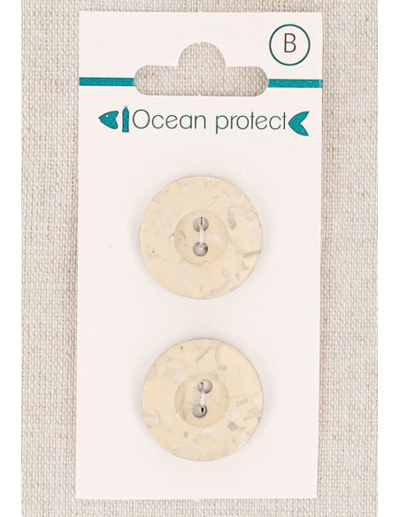 Carte de 2 boutons beige 20 mm 2 trous - Bordure