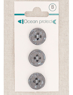 Carte de 3 boutons mauve 15 mm 4 trous - Bord roulotté