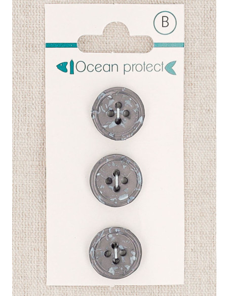 Carte de 3 boutons mauve 15 mm 4 trous - Bord roulotté