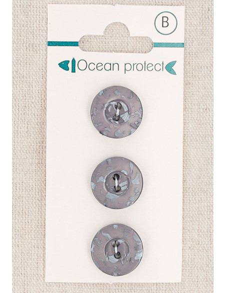 Carte de 3 boutons mauve 15 mm 2 trous - Bordure