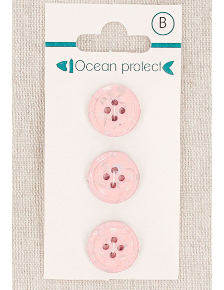 Carte de 3 boutons rose 15 mm 4 trous - Bord roulotté