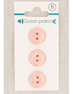 Carte de 3 boutons rose 15 mm 2 trous - Plats