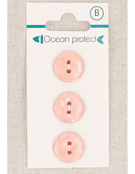 Carte de 3 boutons rose 15 mm 2 trous - Plats