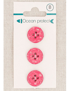 Carte de 3 boutons fuchsia 15 mm 4 trous - Bord roulotté