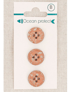 Carte de 3 boutons brun rosé 15 mm 4 trous - Bord roulotté