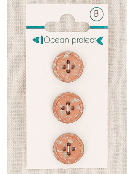 Carte de 3 boutons brun rosé 15 mm 4 trous - Bord roulotté