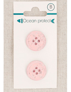 Carte de 2 boutons rose 18 mm 4 trous - Bord roulotté