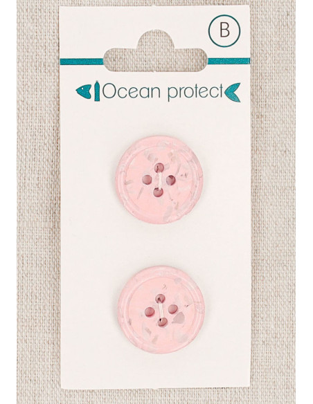 Carte de 2 boutons rose 18 mm 4 trous - Bord roulotté