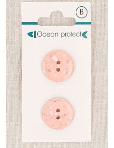 Carte de 2 boutons rose 18 mm 2 trous - Plats