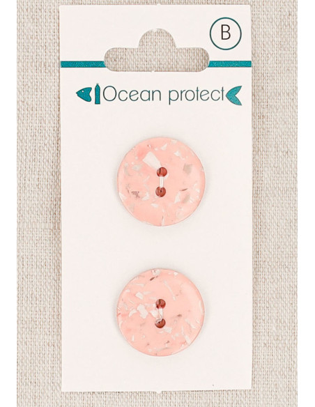 Carte de 2 boutons rose 18 mm 2 trous - Plats