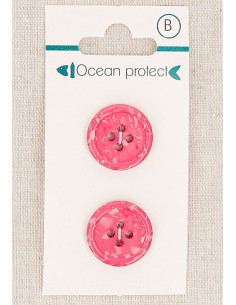 Carte de 2 boutons fuchsia 18 mm 4 trous - Bord roulotté