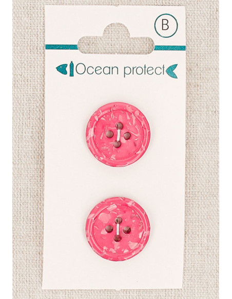 Carte de 2 boutons fuchsia 18 mm 4 trous - Bord roulotté