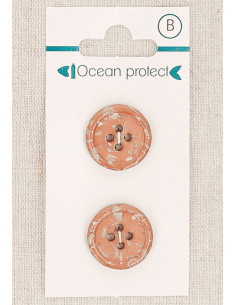 Carte de 2 boutons brun rosé 18 mm 4 trous - Bord roulotté