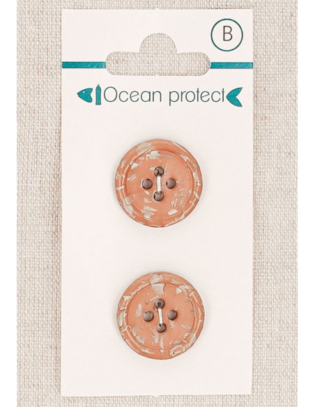 Carte de 2 boutons brun rosé 18 mm 4 trous - Bord roulotté