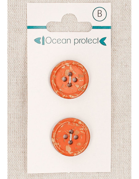 Carte de 2 boutons brique 18 mm 4 trous - Bord roulotté