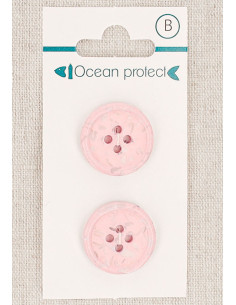 Carte de 2 boutons rose 20 mm 4 trous - Bord roulotté