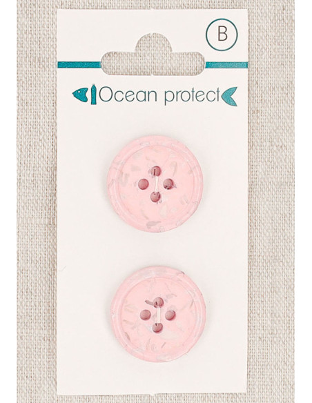 Carte de 2 boutons rose 20 mm 4 trous - Bord roulotté