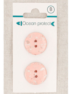 Carte de 2 boutons rose 20 mm 2 trous - Plats