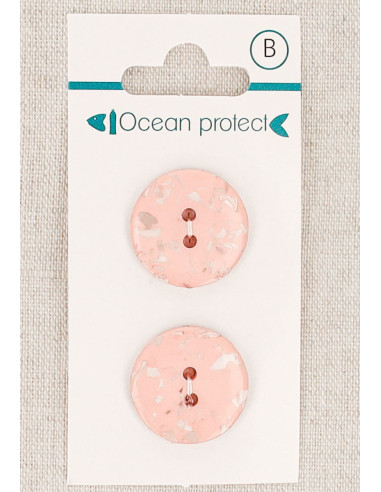 Carte de 2 boutons rose 20 mm 2 trous - Plats