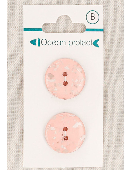 Carte de 2 boutons rose 20 mm 2 trous - Plats