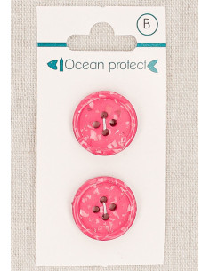 Carte de 2 boutons fuchsia 20 mm 4 trous - Bord roulotté