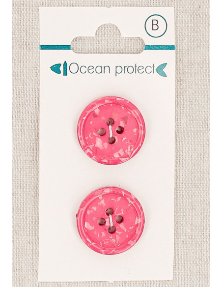 Carte de 2 boutons fuchsia 20 mm 4 trous - Bord roulotté