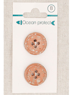 Carte de 2 boutons brun rosé 20 mm 4 trous - Bord roulotté