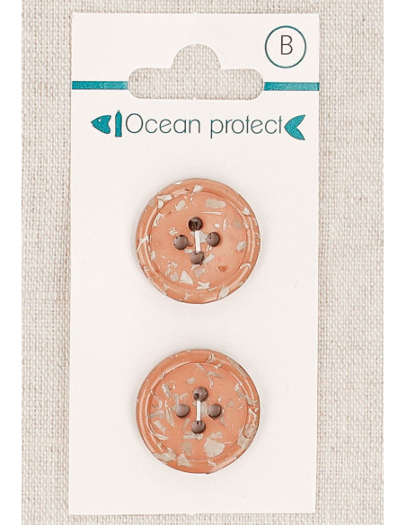 Carte de 2 boutons brun rosé 20 mm 4 trous - Bord roulotté