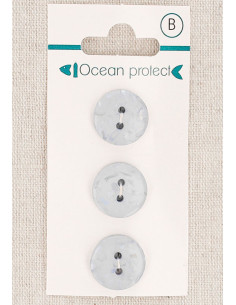 Carte de 3 boutons bleu glacier 15 mm 2 trous - Plats