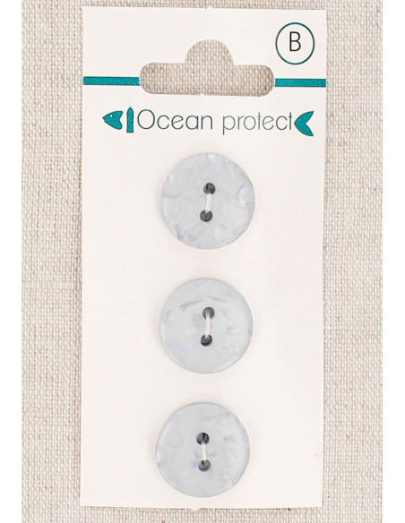 Carte de 3 boutons bleu glacier 15 mm 2 trous - Plats