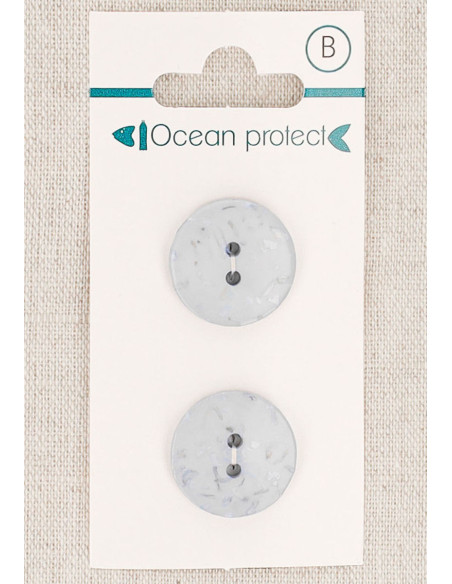Carte de 2 boutons bleu glacier 18 mm 2 trous - Plats