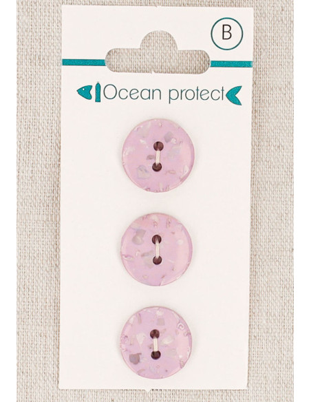 Carte de 3 boutons lavande 15 mm 2 trous - Plats