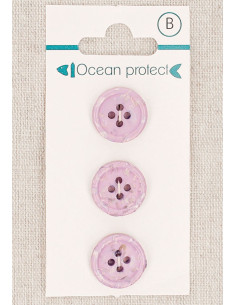 Carte de 3 boutons lavande 15 mm 4 trous - Bord roulotté