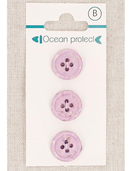 Carte de 3 boutons lavande 15 mm 4 trous - Bord roulotté