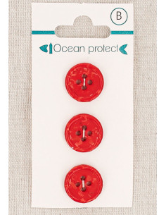 Carte de 3 boutons rouges 15 mm 4 trous - Bord roulotté