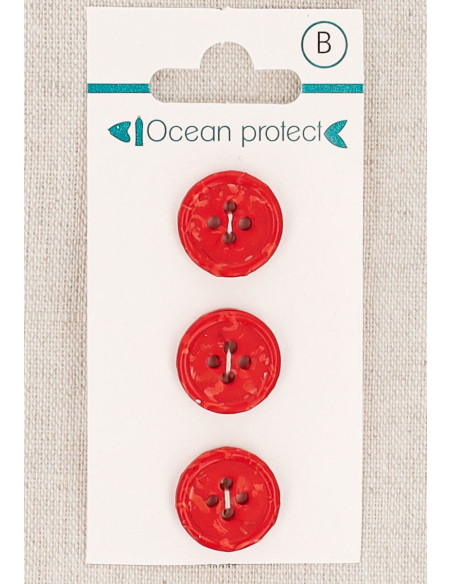 Carte de 3 boutons rouges 15 mm 4 trous - Bord roulotté