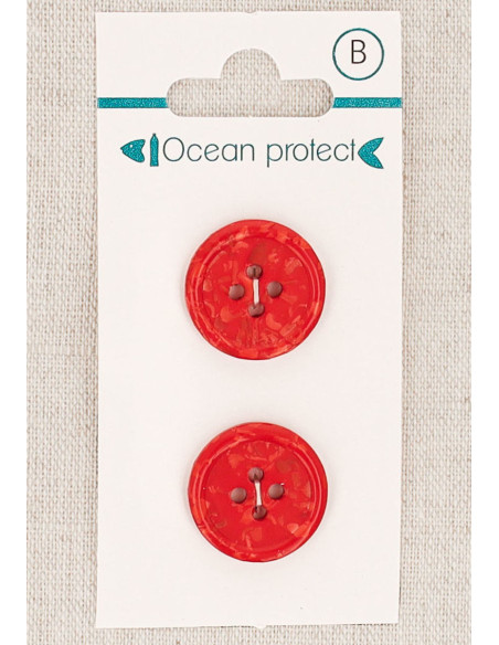 Carte de 2 boutons rouges 18 mm 4 trous - Bord roulotté