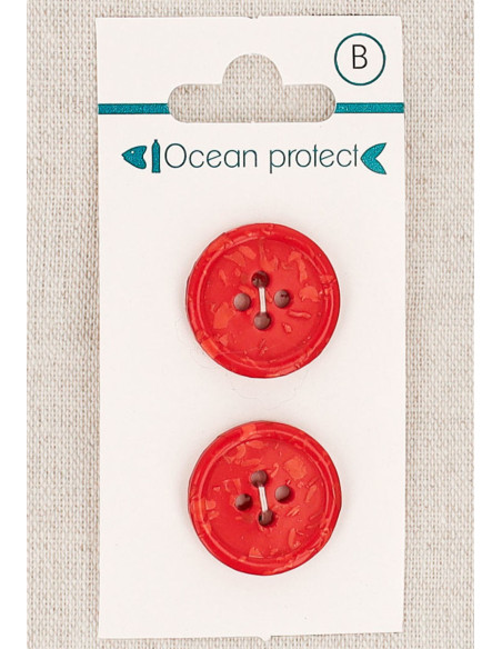 Carte de 2 boutons rouges 20 mm 4 trous - Bord roulotté