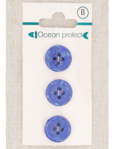 Carte de 3 boutons bleus 15 mm 4 trous - Bord roulotté