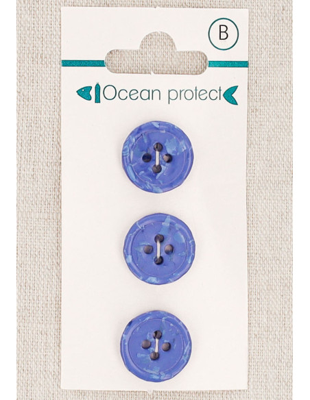 Carte de 3 boutons bleus 15 mm 4 trous - Bord roulotté