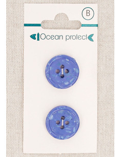 Carte de 2 boutons bleus 18 mm 4 trous - Bord roulotté