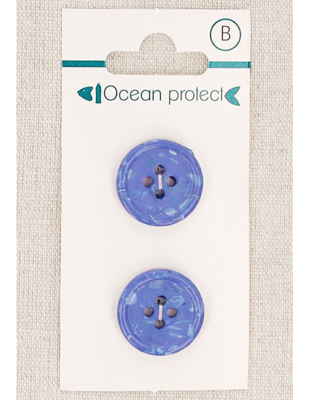 Carte de 2 boutons bleus 18 mm 4 trous - Bord roulotté
