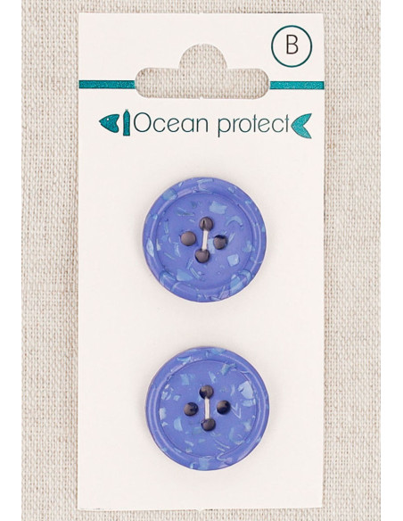 Carte de 2 boutons bleus 20 mm 4 trous - Bord roulotté