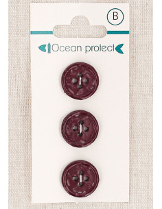 Carte de 3 boutons bordeaux 15 mm 4 trous - Bord roulotté