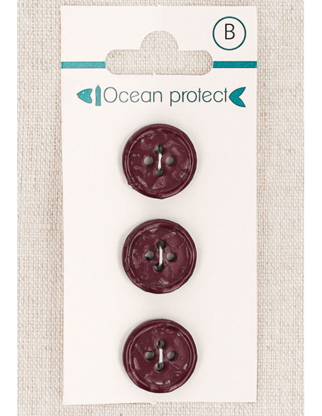 Carte de 3 boutons bordeaux 15 mm 4 trous - Bord roulotté