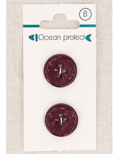 Carte de 2 boutons bordeaux 18 mm 4 trous - Bord roulotté