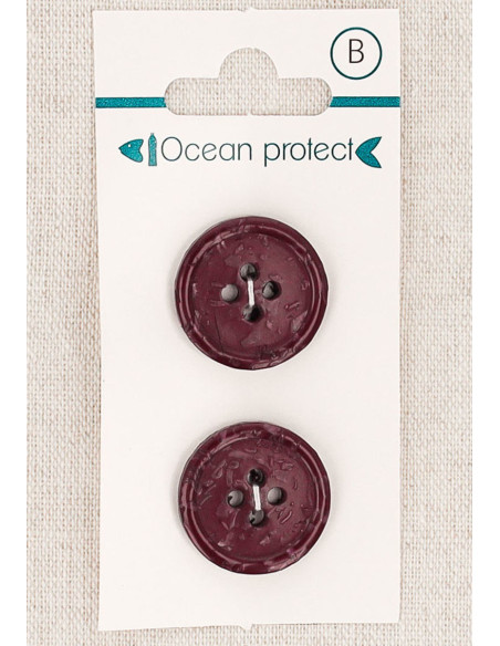 Carte de 2 boutons bordeaux 20 mm 4 trous - Bord roulotté