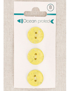 Carte de 3 boutons jaunes 15 mm 2 trous - Plats
