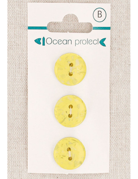 Carte de 3 boutons jaunes 15 mm 2 trous - Plats