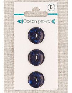 Carte de 3 boutons marine 15 mm 2 trous - Plats